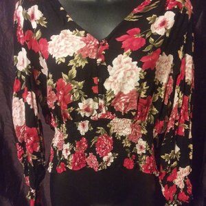 Black Rose Button Up Blouse